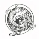 cat and dragon in yin yang symbol tattoo design idea