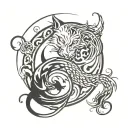 cat and dragon in yin yang symbol tattoo design idea