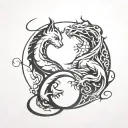 cat and dragon in yin yang symbol tattoo design idea