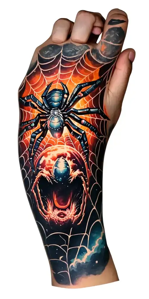 Space Theme With Spider Webs tattoo design idea