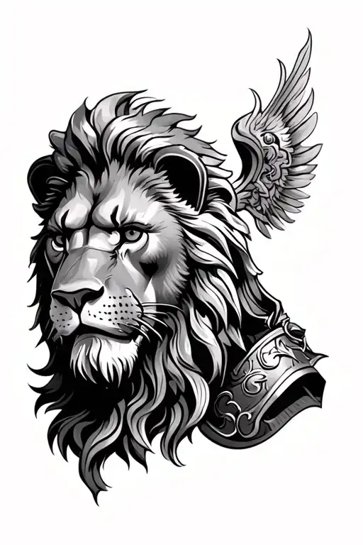 Roman soilder  and lion head tattoo design idea