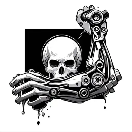 Desire a tattoo please. For my shoulder, upper arm area.. Bio-mechanical arm with pistons or mechanical parts and torn s tattoo design idea
