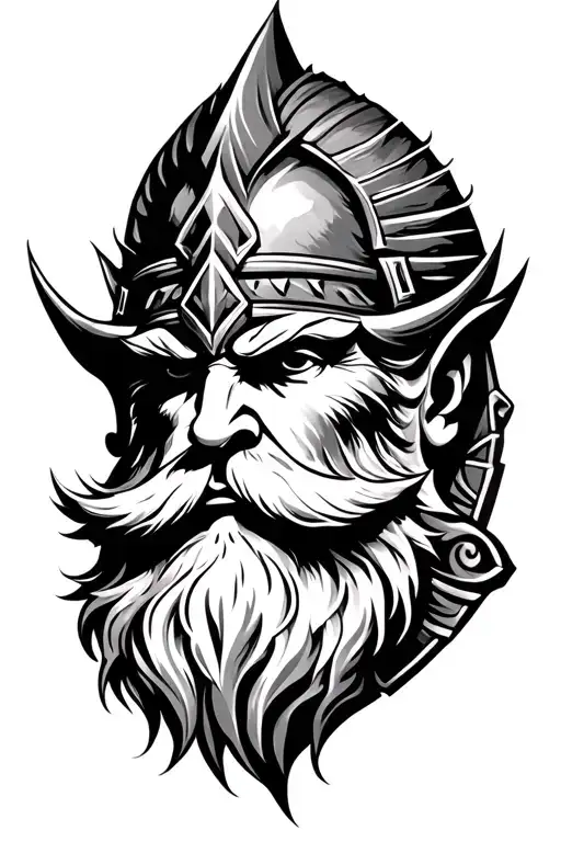 Norse Odin face close up with surrounding designs. tattoo design idea