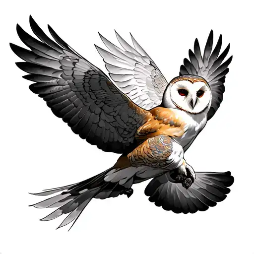 Flying Barn Owl tattoo design idea