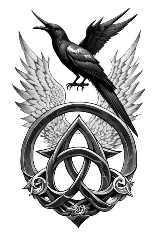 the goddess morrigan crow  wings and triskele  tattoo design idea