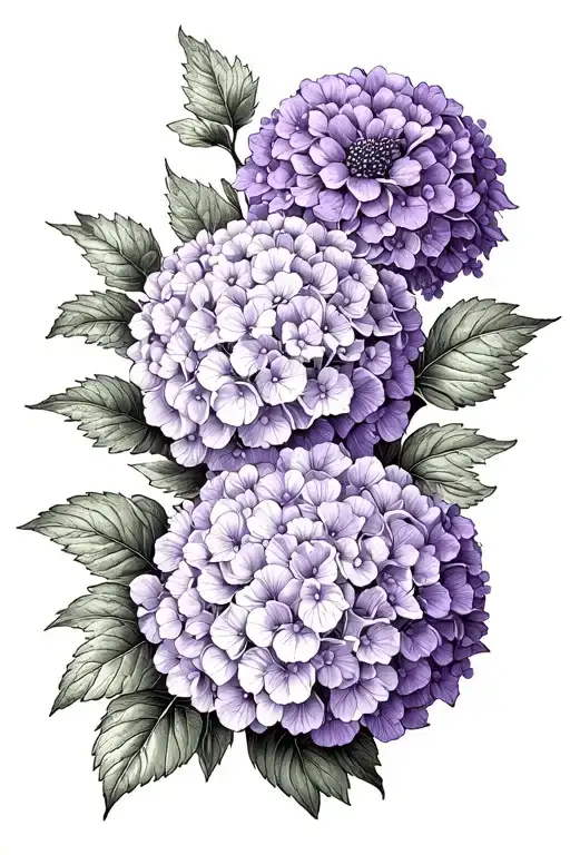 hydrangea, black eyed susan and lilac flowers tattoo design idea