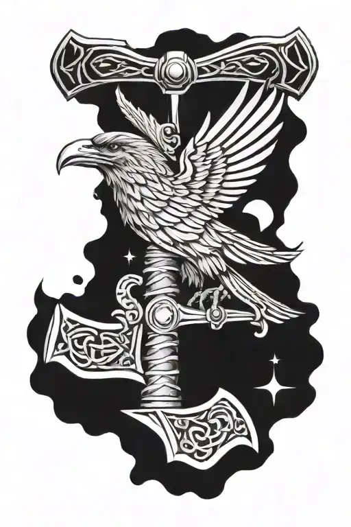 helm of awe thors hammer ravens flying tattoo design idea