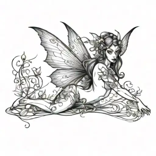 dark fairy nude woman full body tattoo design idea