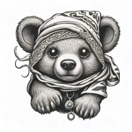 teddy bear with wrapped bandana around the head tattoo holding tattoo design idea