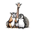 Chipmunk,lamb,hedgehog, otter,giraffe and peguin together  tattoo design idea
