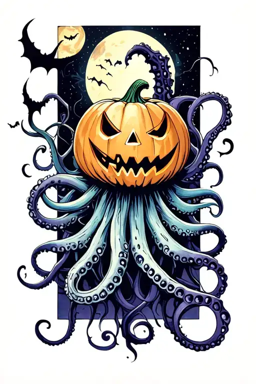 jack o lantern, tentacles, eldritch, deep space tattoo design idea