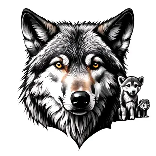 Mother Wolf And 5 Cubs tattoo design idea