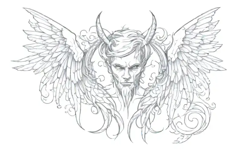 Angel wings and devil horns tattoo design idea