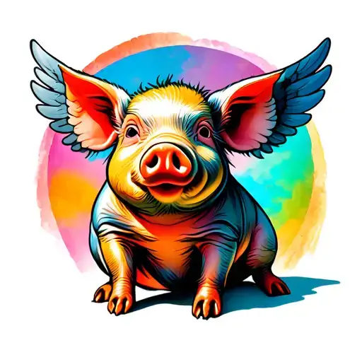 flying pig with wings sitting tattoo design idea