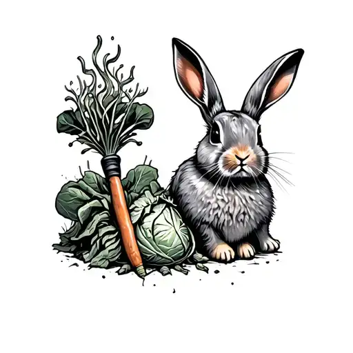 cabbage carrots spinach bonfire rabbit shovel bucket rake tattoo design idea