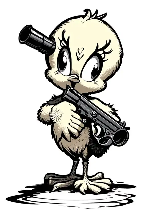 Tweety Bird marine holding gun tattoo design idea