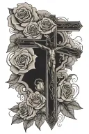 christian with cross and roses and clouds surrounding tattoo design idea