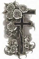 christian with cross and roses and clouds surrounding tattoo design idea