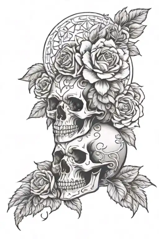 skulls roses american feminine mandala design incorporating tattoo design idea