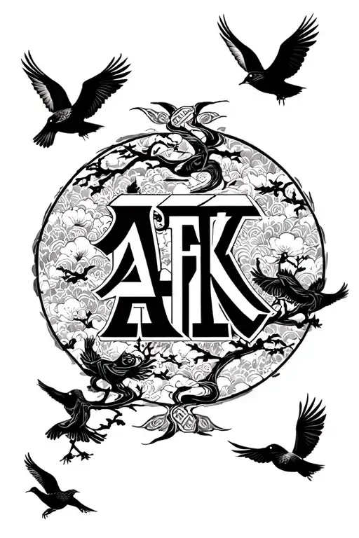 "AFK" female symbol with birds flying away tattoo design idea