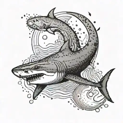 shark in sea, moon at night showing passionate personality tattoo design idea
