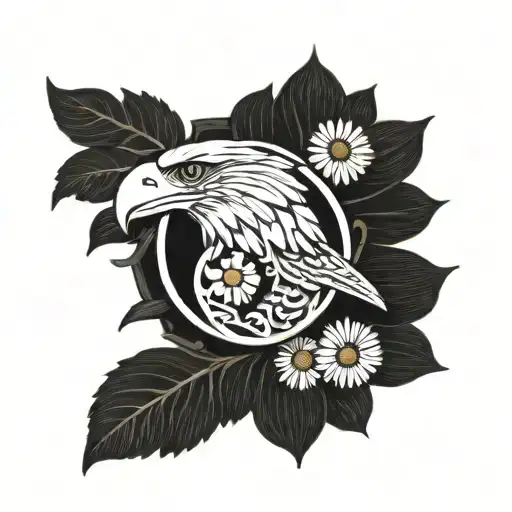 chamomile, yin-yang, eagle tattoo design idea