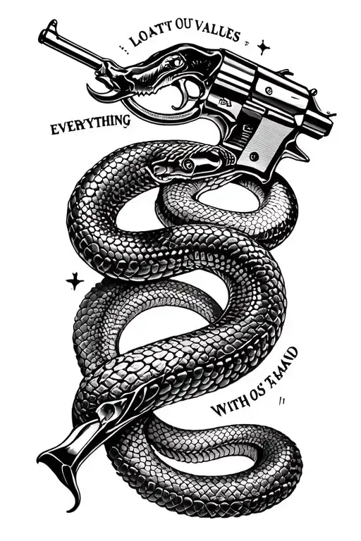 " loyalty out values everything with guns and snakes  tattoo design idea