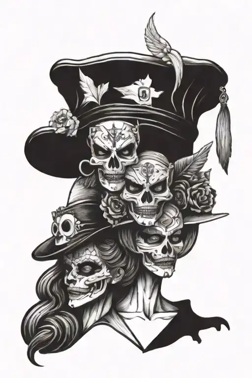 A nurse's hat adorned with theatrical masks, blending the client's occupation and passion for acting tattoo design idea