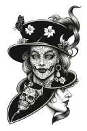 A nurse's hat adorned with theatrical masks, blending the client's occupation and passion for acting tattoo design idea