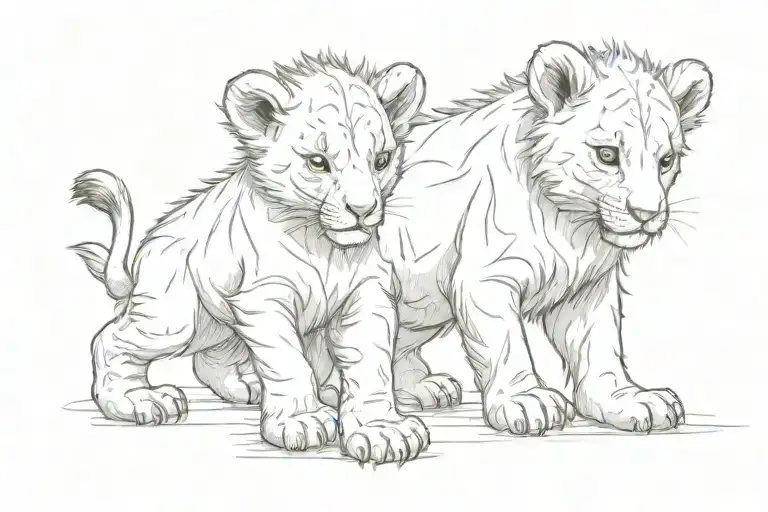 lion cub and bear cub playing tattoo design idea