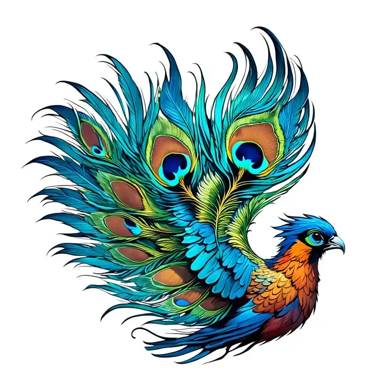 pecock feathers soaring phoenix atop tattoo design idea