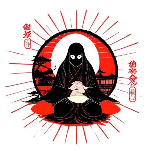 no Face from ghibli in Front of a japanese Bath House oldschool japanese tattoo design idea