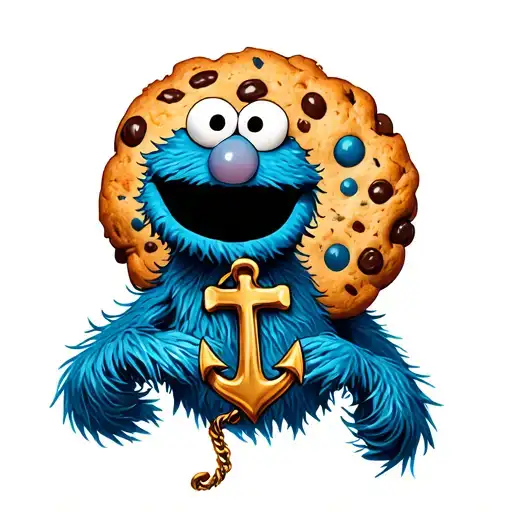 Cookie Monster with an anchor cross tattoo design idea