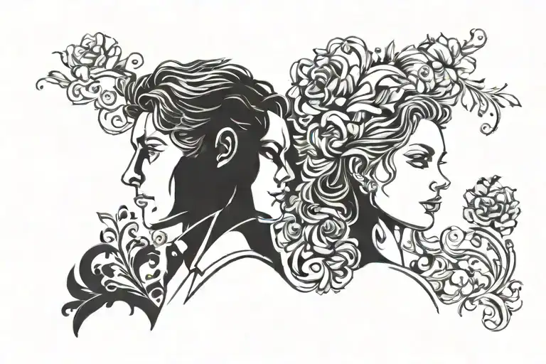 silhouette of a lonely man and a woman in the form of a shadow behind him tattoo design idea