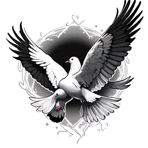 2 doves flying around michael archangel tattoo design idea