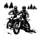 silhouette of a dad and his two sons on dirtbike on a trail tattoo design idea