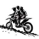 silhouette of a dad and his two sons on dirtbike on a trail tattoo design idea