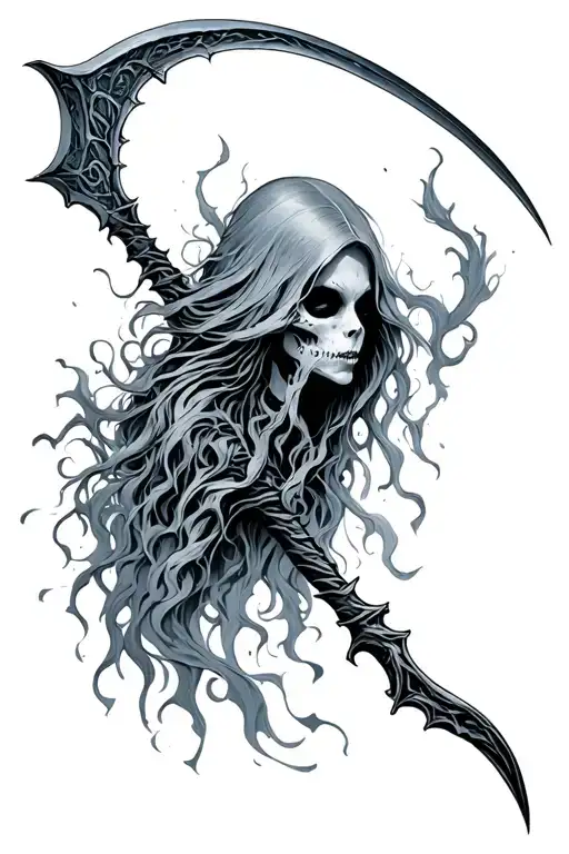 scythe with ghostly wisp tattoo design idea