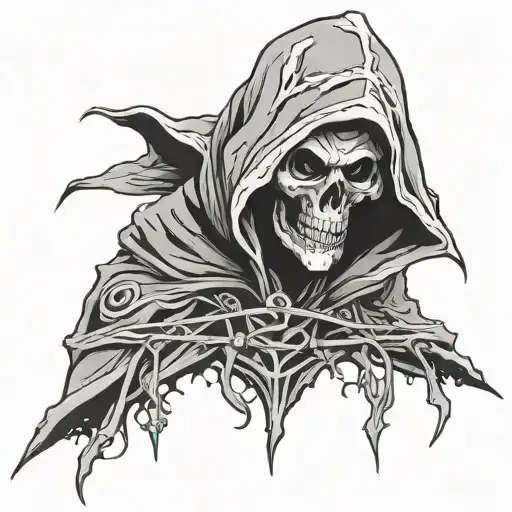 death hooded grim reaper looking to the right side  tattoo design idea