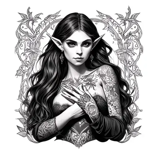 elf woman holding tattoo design idea