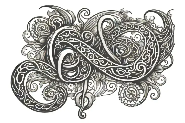infinity symbol fish hook music note intertwined tattoo design idea