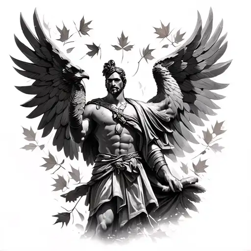 Leonidas leading his army Eagle bright fall leaves tattoo design idea