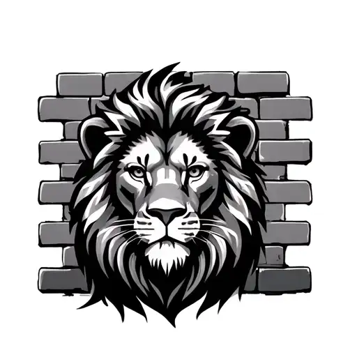 Lion with bricks behind him tattoo design idea