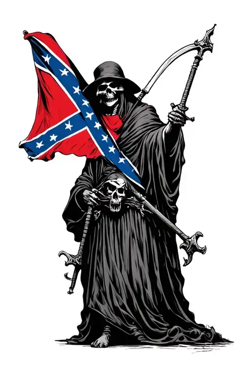 grim reaper and get a Confederate flag intertwined tattoo design idea