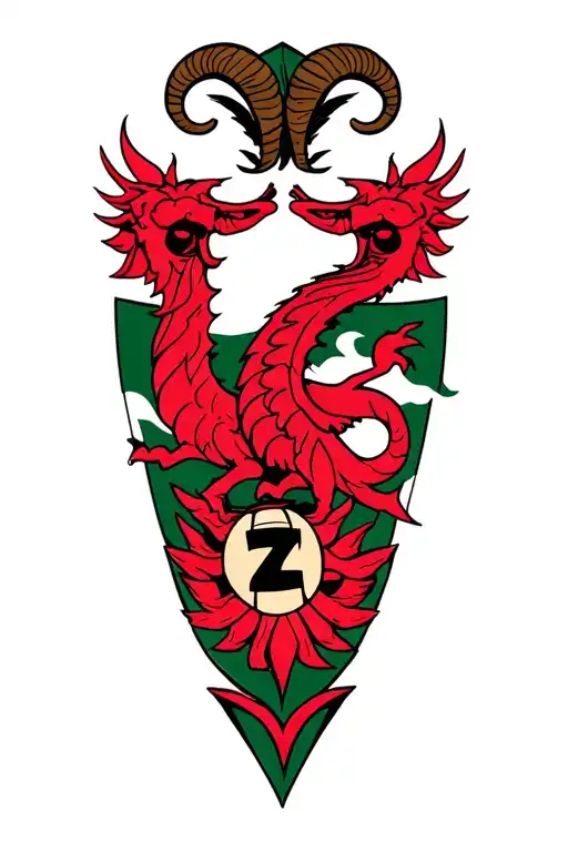 wales rugby emblem with Aries zodiac sign tattoo design idea