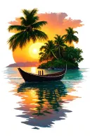 thai boat floating island sun rising beach tattoo design idea