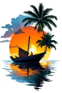 thai boat floating island sun rising beach tattoo design idea
