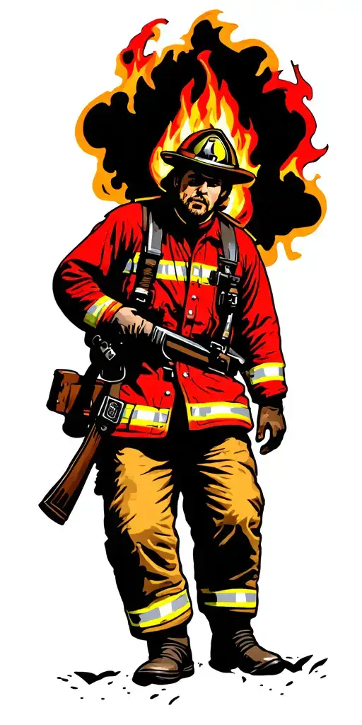 wildland firefighter battling flames tattoo design idea