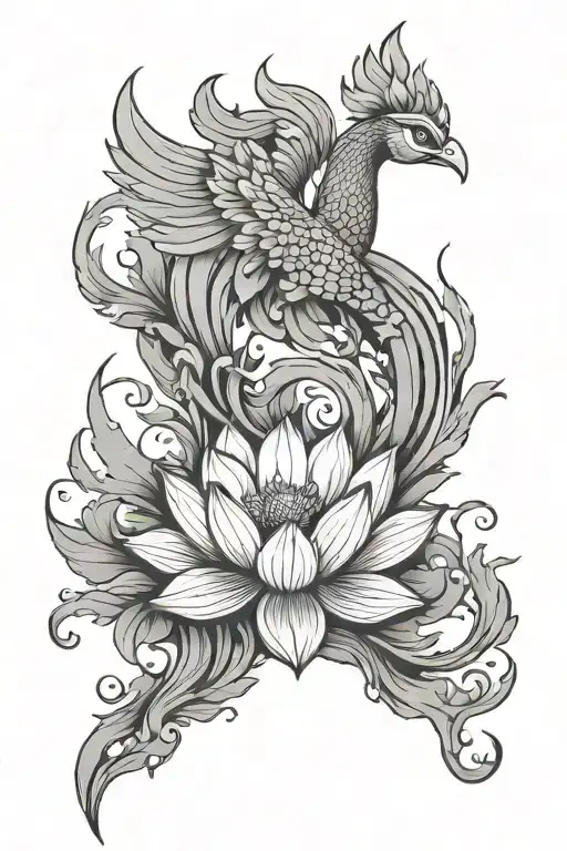lotus flower and phoenix rising from the ashes tattoo design idea