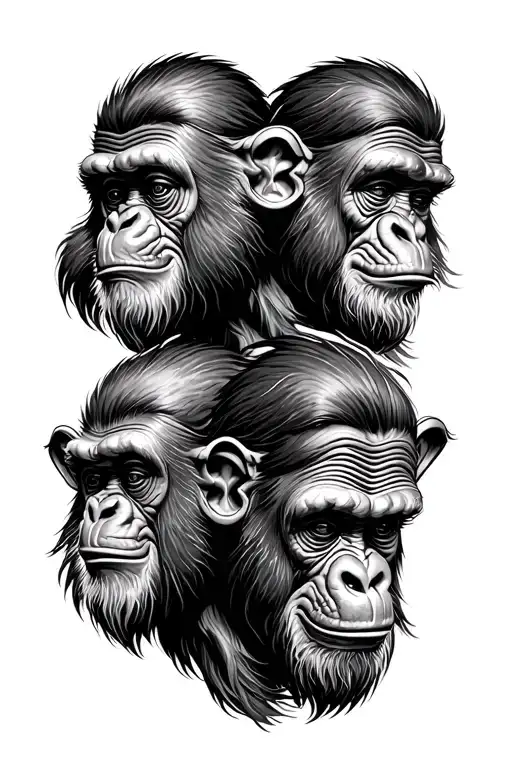 3 wise monkeys representing the personalities tattoo design idea